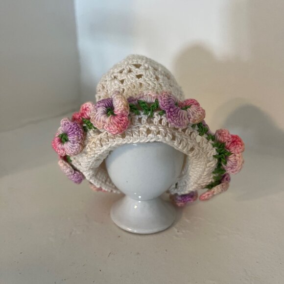 Vintage Dark Green Dressmaker Doll Coat w/ Crochet Flower Hat & Mini Hanger - Picture 7 of 10